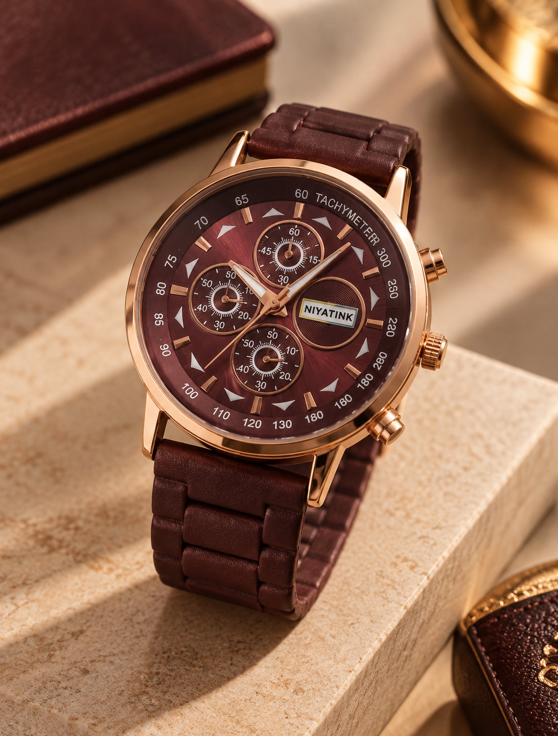 Mulank 3 Jupiter Energy Watch – Golden/Rose Gold Dial with Brown Leather Strap