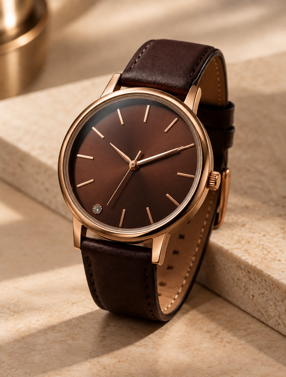 Mulank 3 Jupiter Energy Watch for Women – Golden/Rose Gold Dial with Brown Leather Strap